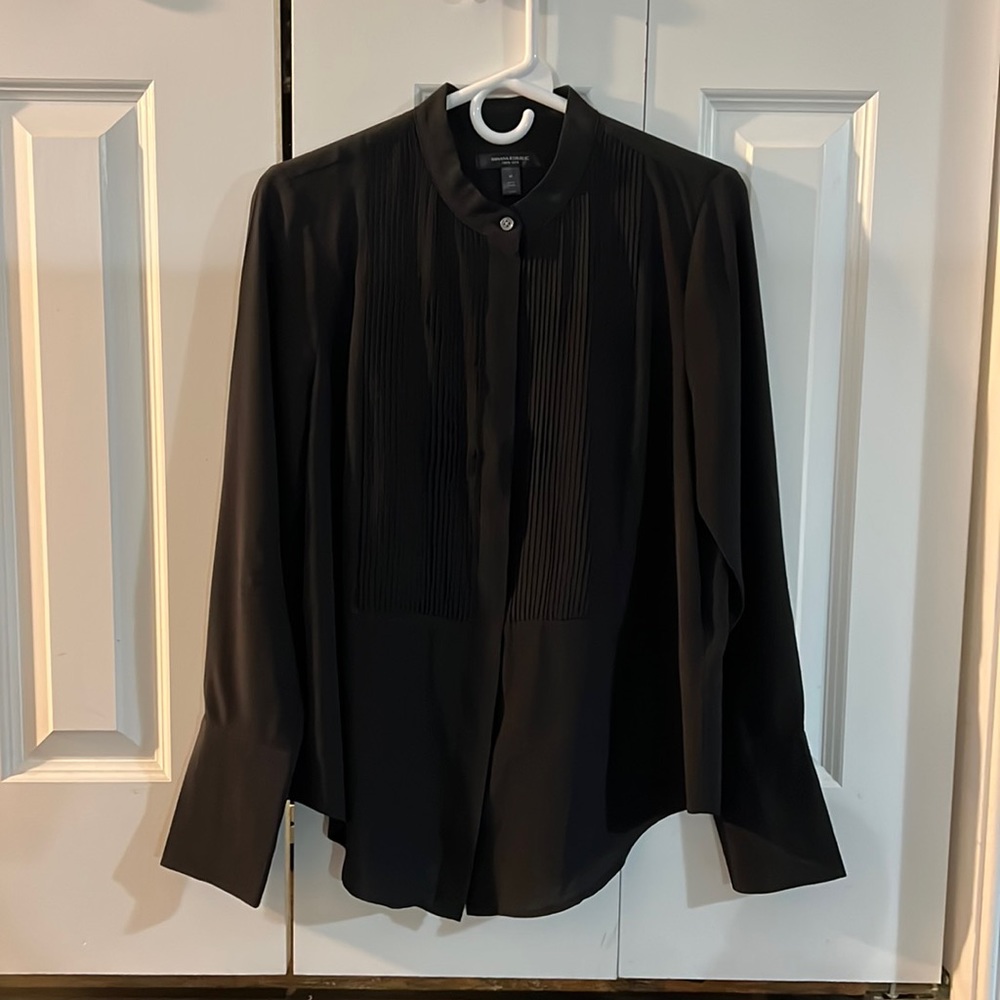Banana Republic Silk Tuxedo Shirt, Black